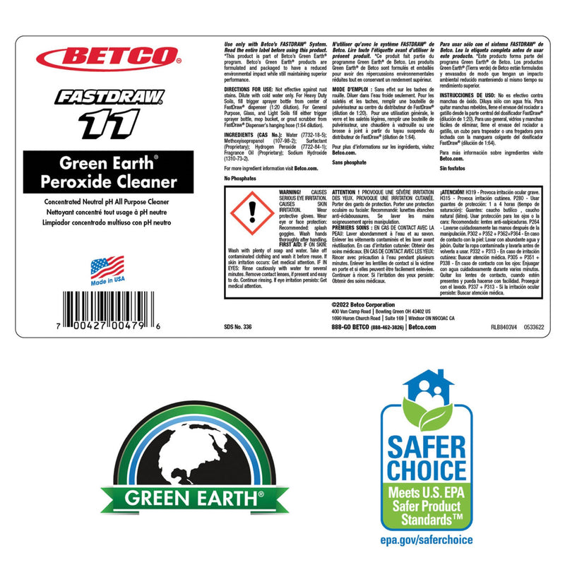 Surface Disinfectant Cleaner Betco Green Earth Peroxide Peroxide Based Manual Pour Liquid Concentrate 2 Liter Jug Fresh Mint Scent NonSterile (4/CT)