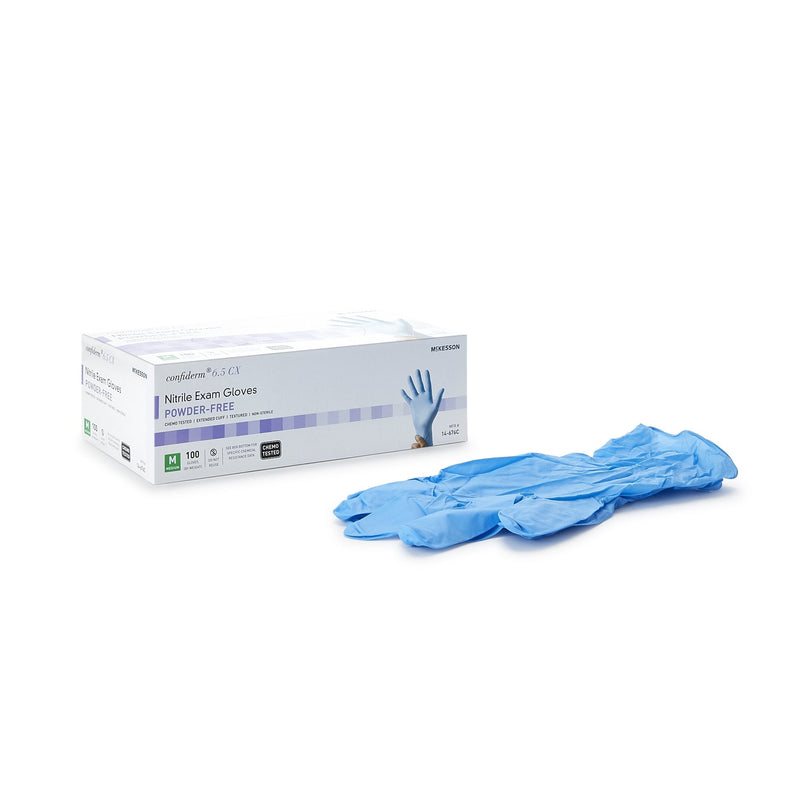 McKesson Brand McKesson Confiderm 6.5CX Nitrile Extended Cuff Length Exam Glove, Medium, Blue (1000/CS) 