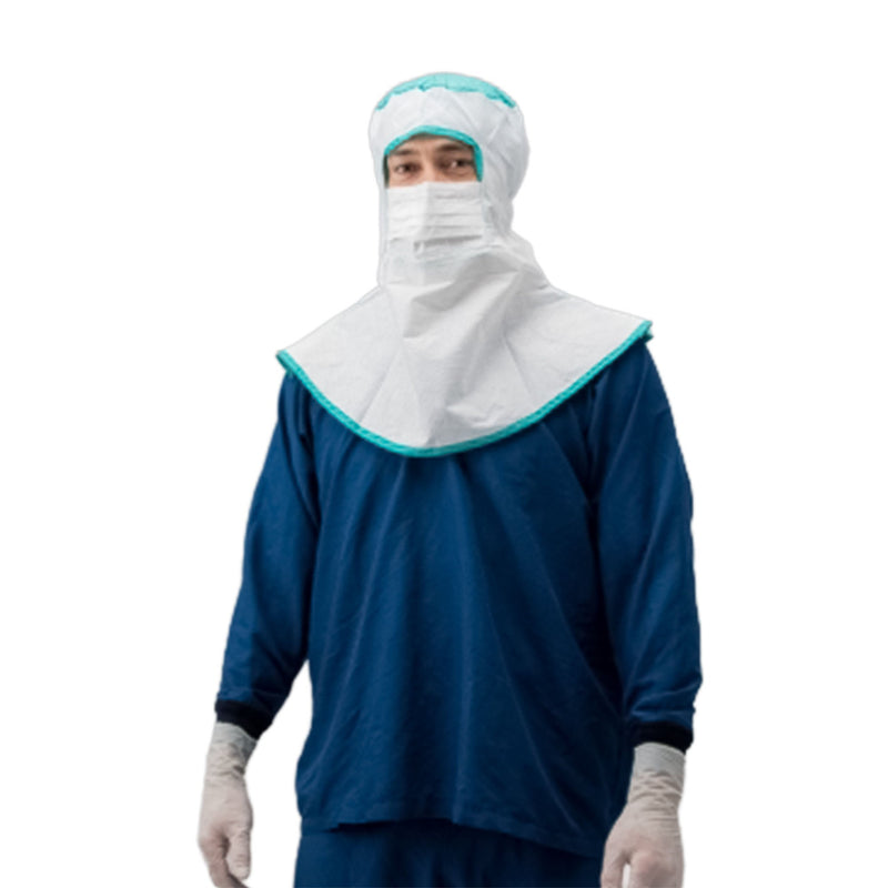 Protective Hood with Mask Small / Medium Green / White Pull On Closure (Case of 100)