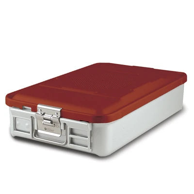 SklarLite Sterilization Container - Mid-Size, Standard Lid, Perforated Bottom, 18-1/4" x 11" x 4", Red - 10-4316 