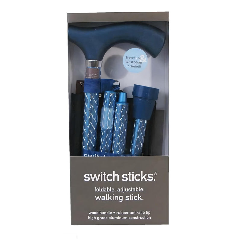 Mabis Healthcare Switch Sticks Folding Cane, Azure Blue, 32 to 37 Inch Height 