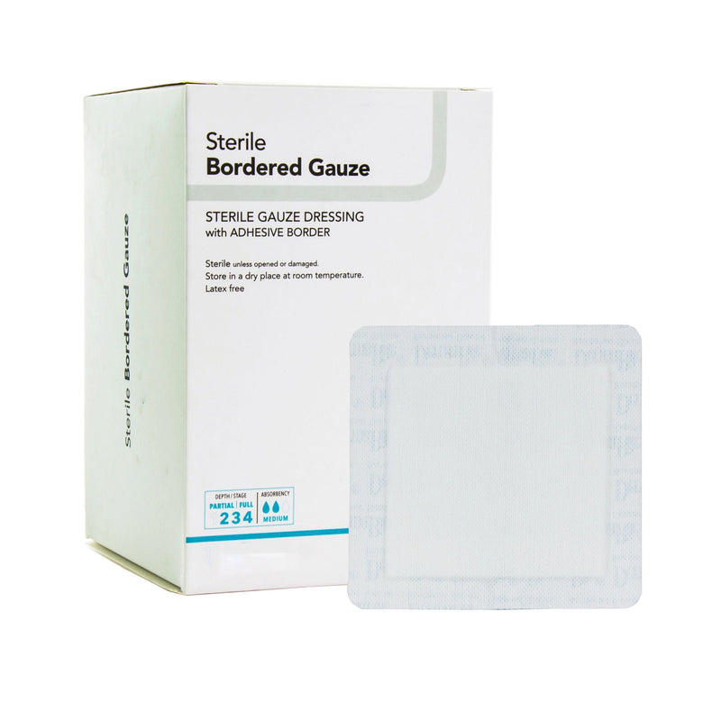 DermaRite Bordered Gauze White Adhesive Dressing, 2 x 2 Inch (Box of 50)