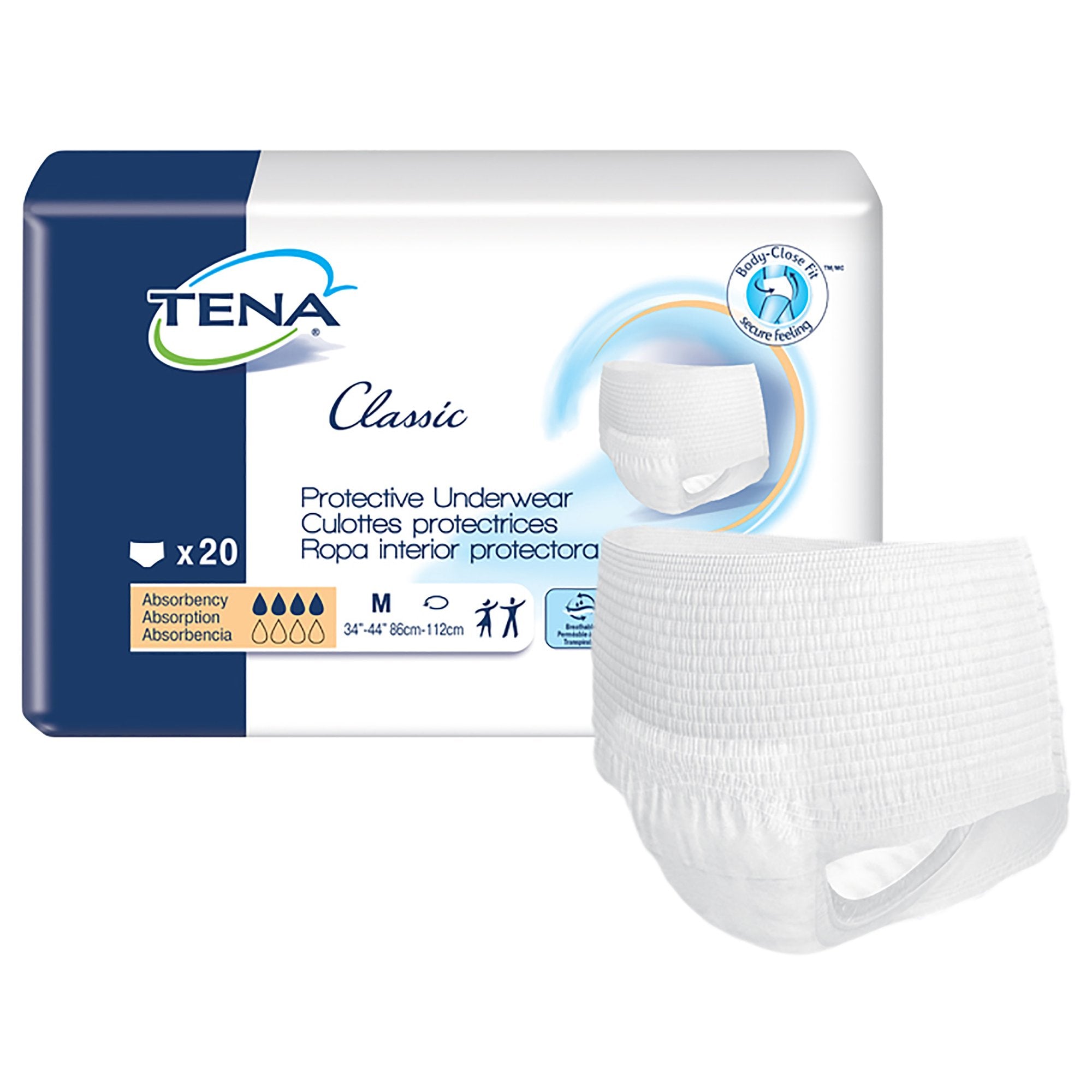 Essity HMS North America Inc Tena Classic Absorbent Underwear, Medium (80/CS) 