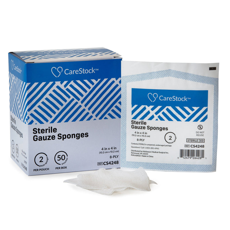 CareStock Sterile Gauze Sponge, 4 x 4 Inch, 8-Ply (Case of 1200)