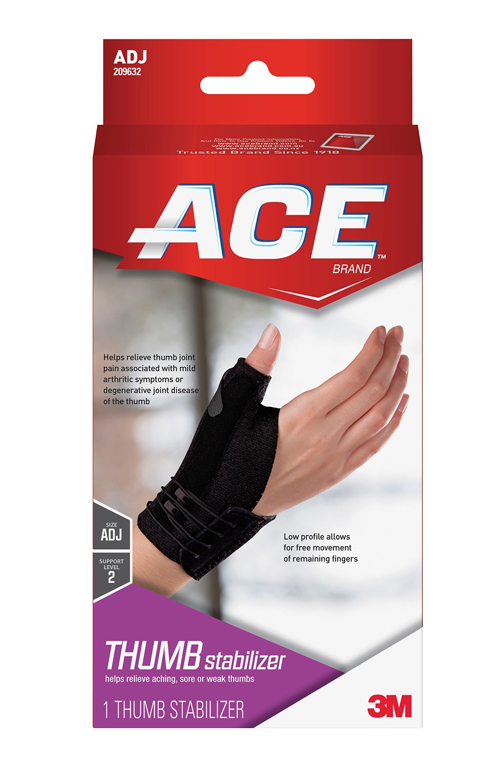 3M Company 3M Ace Thumb Stabilizer, Breathable, Adjustable, Black (12/BX) 