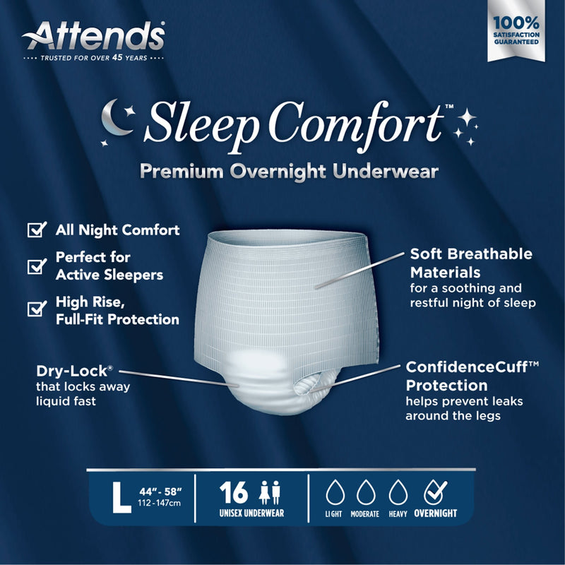 Attends Healthcare Products Attends Sleep Comfort Premium Overnight Underwear, Large, 44 – 58 Inches (64/CS) 