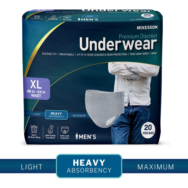 McKesson Premium Discreet Underwear for Men, Heavy Absorbency, Extra Large (Case of 80)