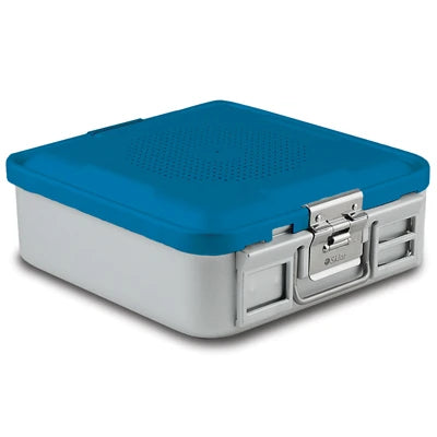 SklarLite Sterilization Container - Half-Size, Standard Lid, Non-Perforated Bottom, 11-1/4" x 11" x 4", Blue - 10-4506