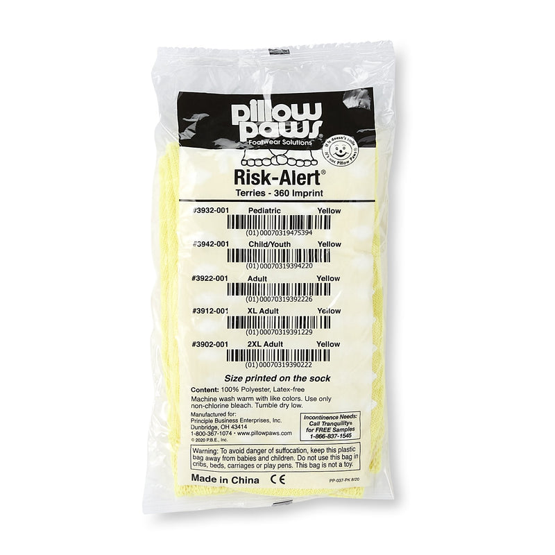 Principle Business Enterprises Pillow Paws Risk Alert Terries Slipper Socks, Extra Large, Pale Yellow (48/CS) 