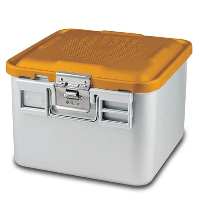SklarLite Sterilization Container - Half-Size, Safe Lid, Perforated Bottom, 11-1/4" x 11" x 8", Yellow - 10-4682 