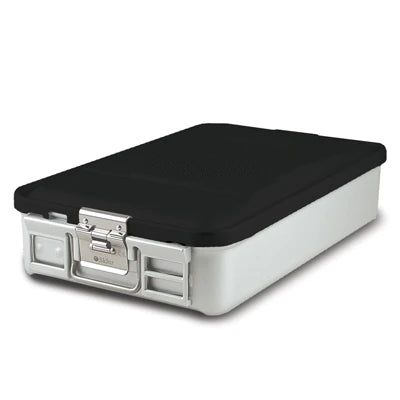 SklarLite Sterilization Container - Mid-Size, Safe Lid, Perforated Bottom, 18-1/4" x 11" x 4", Black - 10-4346