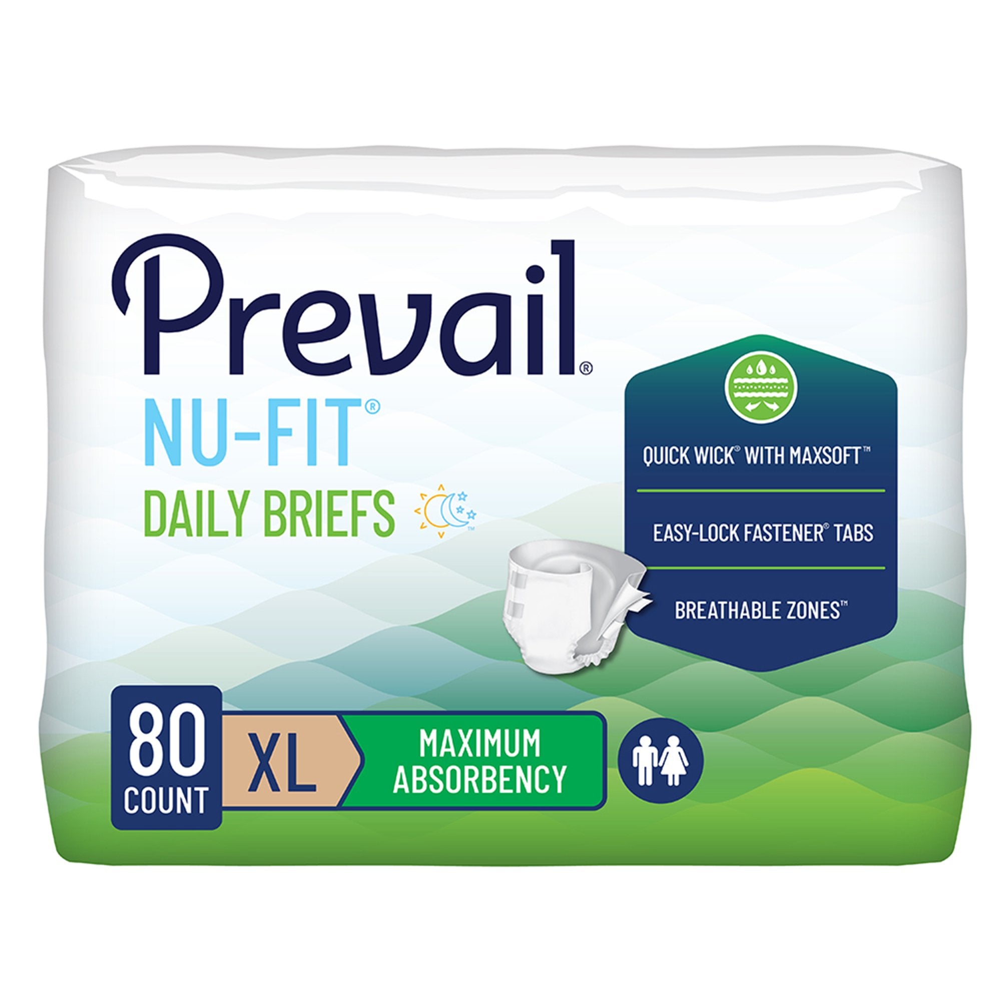 First Quality Products LLC Prevail Nu-Fit Incontinence Brief, Heavy Absorbency, Extra Large (80/CS) 