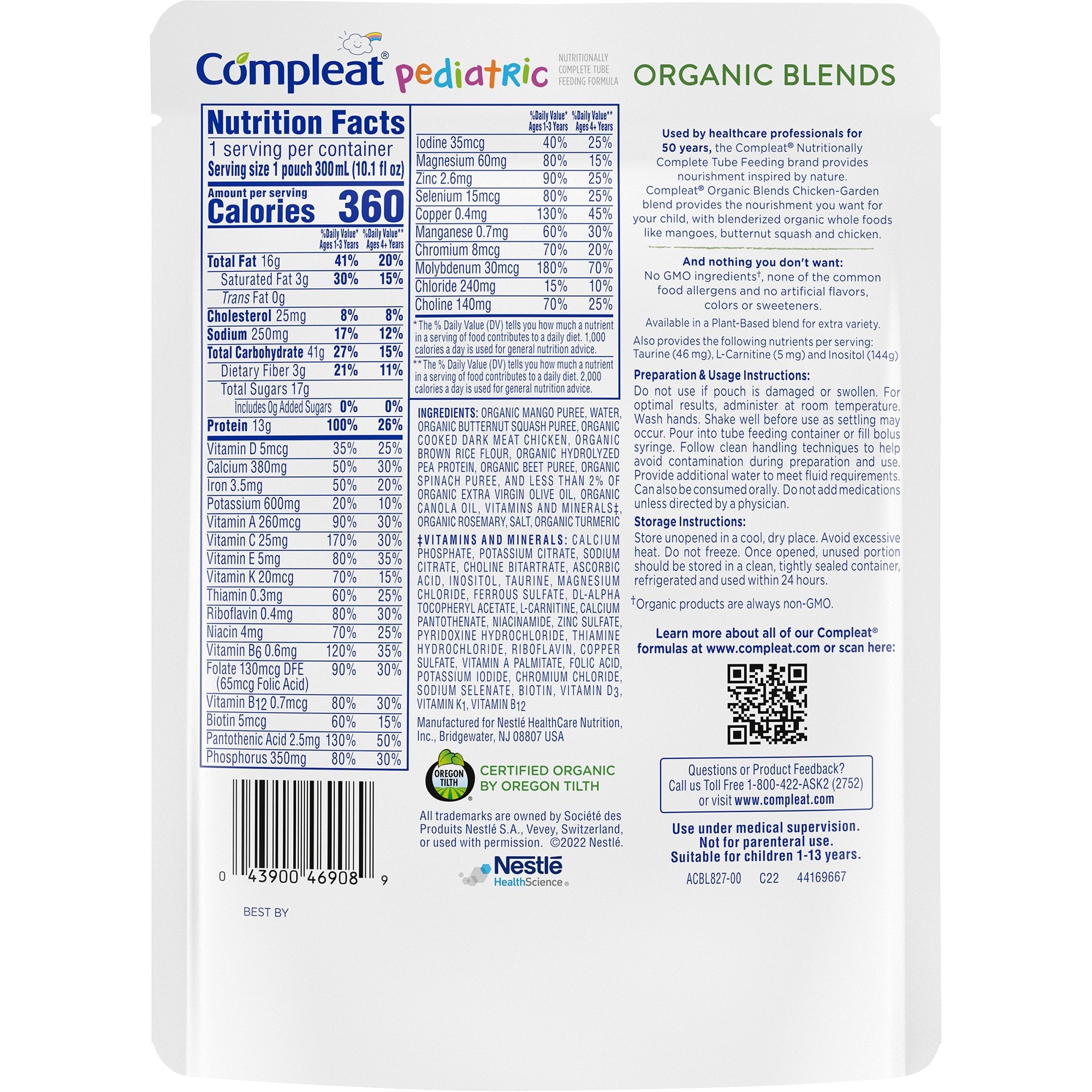 Nestle Healthcare Nutrition Pediatric Oral Supplement Compleat Pediatric Organic Blends Chicken Garden Flavor 10.1 oz. Pouch Liquid Plant Based (24/CS) 