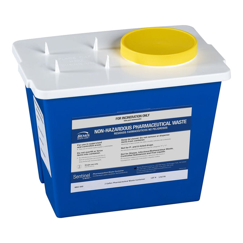 Bemis Healthcare Bemis Sentinel Pharmaceutical Waste Container, 2 Gallon, 7.75 x 9 x 11.63 Inch (30/CS) 