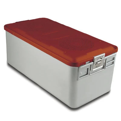 SklarLite Sterilization Container - Full-Size, Safe Lid, Perforated Bottom, 23" x 11" x 10", Red - 10-4232 
