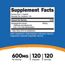 Dietary Supplement nutricost Ashwagandha Root 600 mg Strength Capsule 120 Per Bottle (12/CS) 