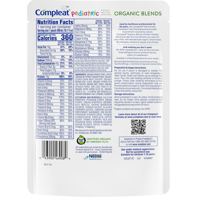 Pediatric Oral Supplement Compleat Pediatric Organic Blends Chicken Garden Flavor 10.1 oz. Pouch Liquid Plant-Based (24/CS)