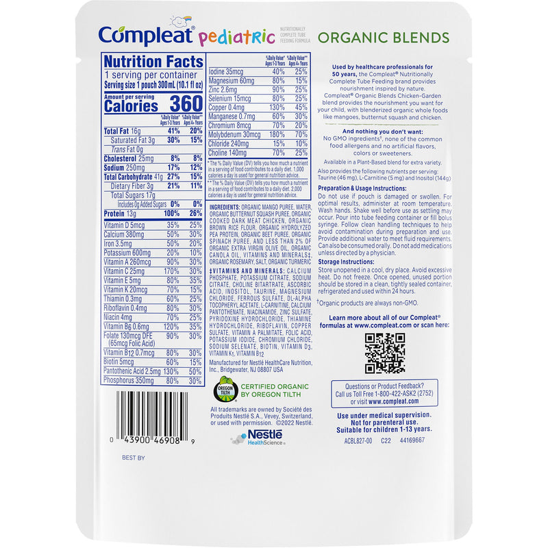 Pediatric Oral Supplement Compleat Pediatric Organic Blends Chicken Garden Flavor 10.1 oz. Pouch Liquid Plant-Based