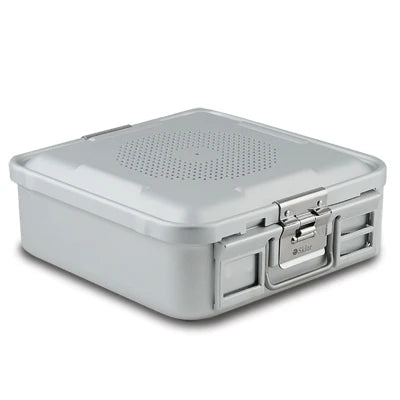 SklarLite Sterilization Container - Half-Size, Standard Lid, Perforated Bottom, 11-1/4" x 11" x 4", Silver - 10-4512 
