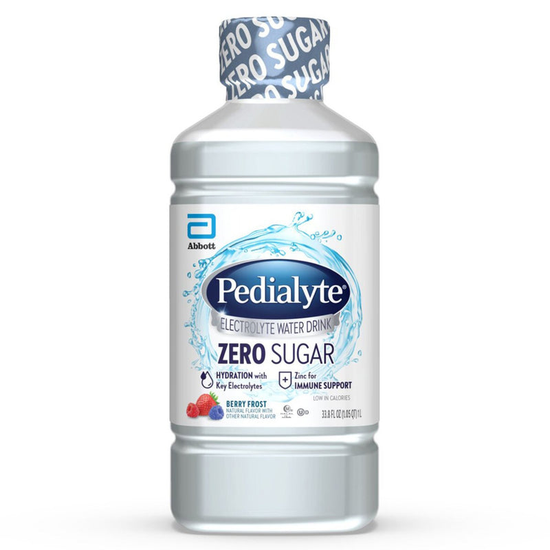 Pedialyte Zero Sugar Electrolyte Water Drink, Berry Frost, 1 liter bottle (Case of 4)
