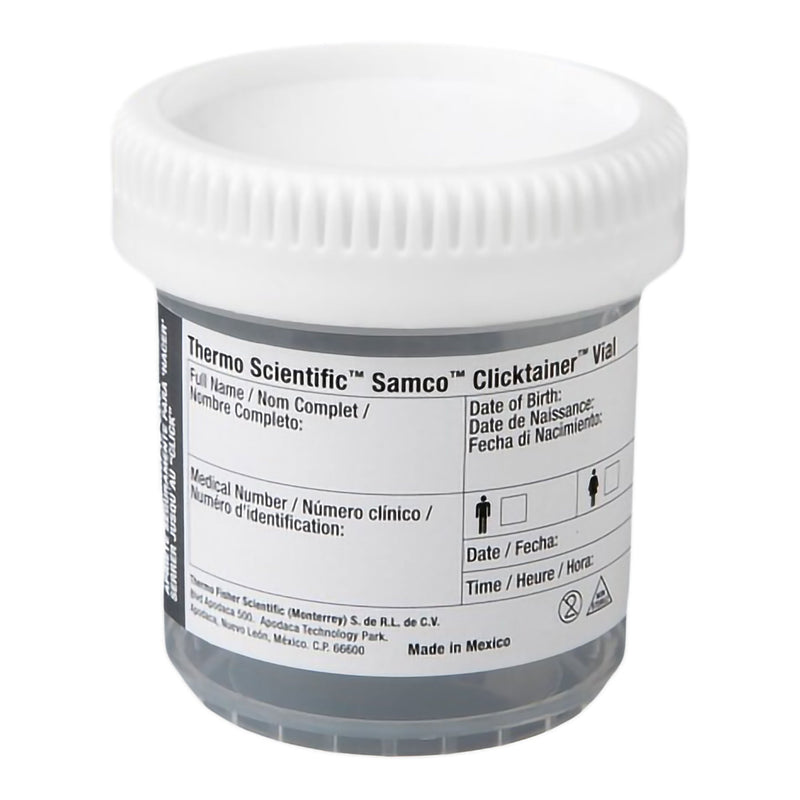 Specimen Container with Temperature Strip Samco Clicktainer 53 mm Opening 90 mL (3 oz.) Screw Cap Unprinted NonSterile (Case of 400)