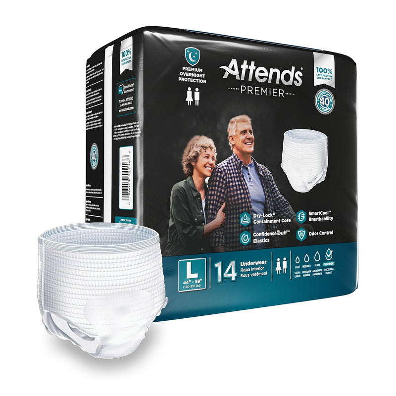 Attends Premier Underwear, Heavy Absorbency, Large, 44 to 58 Inch Waist/Hip (Case of 56)