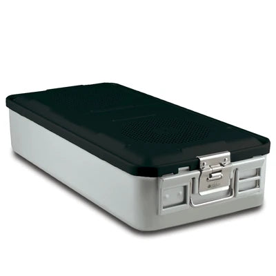 SklarLite Sterilization Container - Full-Size, Safe Lid, Non-Perforated Bottom, 23" x 11" x 5", Black - 10-4082