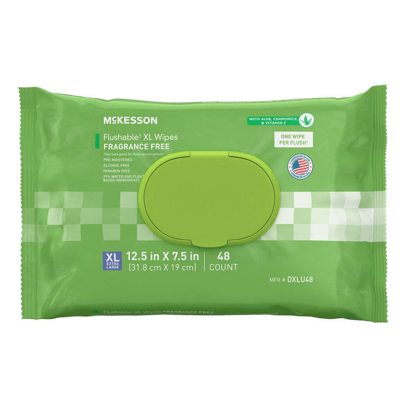 McKesson Brand McKesson Flushable* Wet Wipes XL - Unscented, 48 Wipes per Pack (576/CS) 