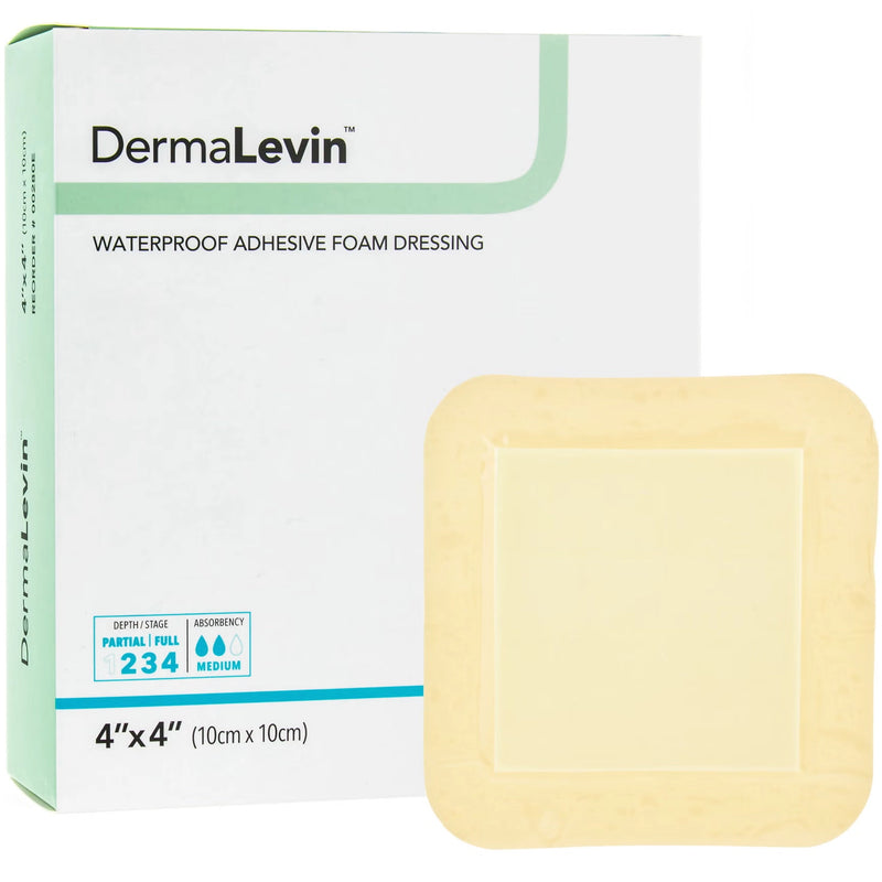 DermaRite DermaLevin Waterproof Adhesive Foam Dressing - 4" x 4"