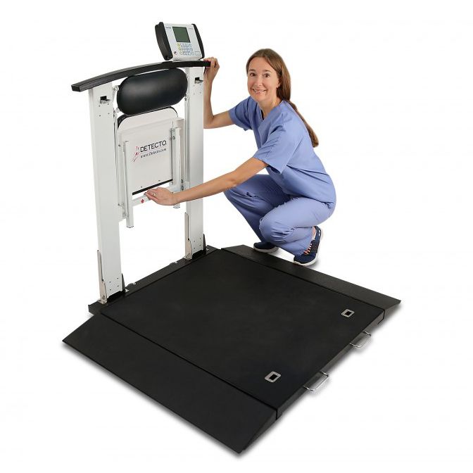 Detecto 6570 Portable Wheelchair Scale with Handrail and Seat - Folding Demo
