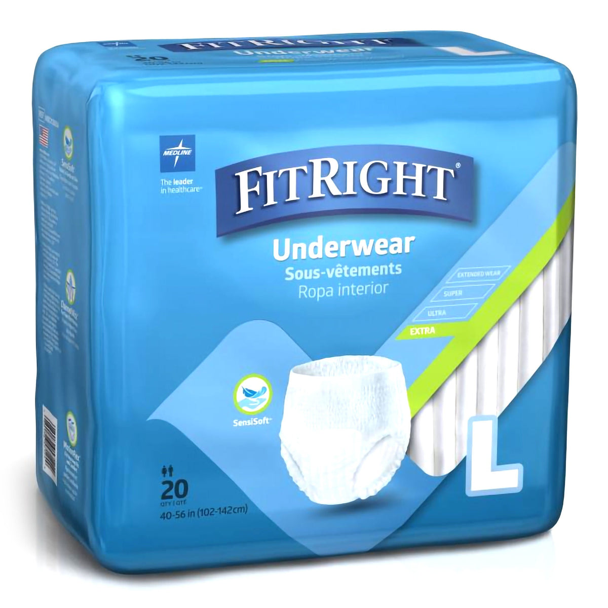Absorbent Underwear FitRight Extra Pull On with Tear Away Seams Adult Large Unisex Disposable Moderate Absorbency (Case of 80)