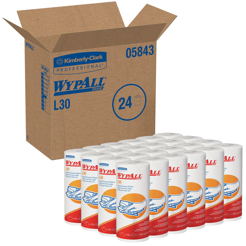 Multipurpose Task Wipe WypAll GeneralClean L30 Heavy Duty 70 Count Roll 10-2/5 X 11 Inch NonSterile Disposable (Case of 1680)