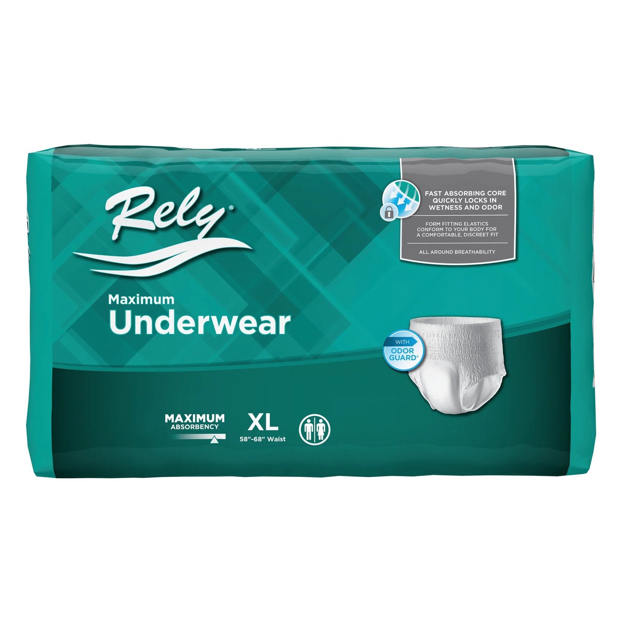 ActivStyle Inc Absorbent Underwear Rely Maximum Pull On with Tear Away Seams Adult X-Large Unisex Disposable Heavy Absorbency (80/CS) 