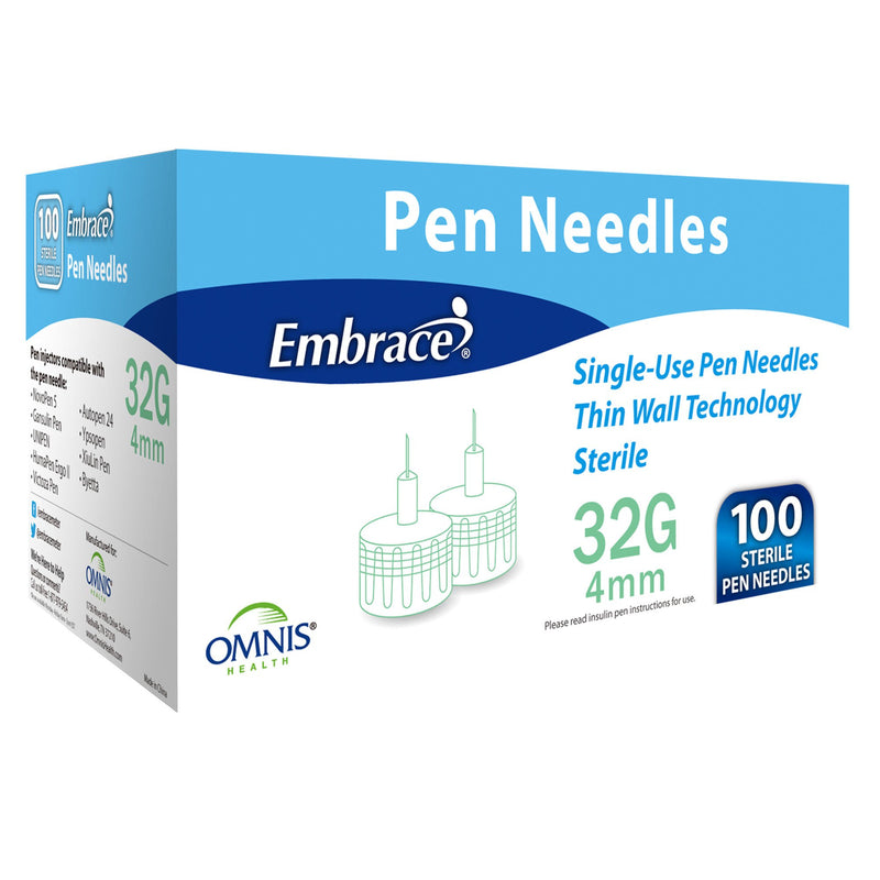 Safety Insulin Pen Needle Embrace 32 Gauge 4 mm Length (100/BX)
