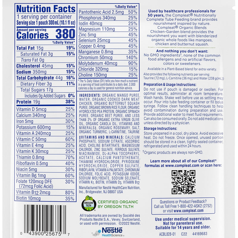 Nestle Healthcare Nutrition Oral Supplement Compleat Organic Blends Chicken Garden Flavor Liquid 10.1 oz. Pouch (24/CS) 