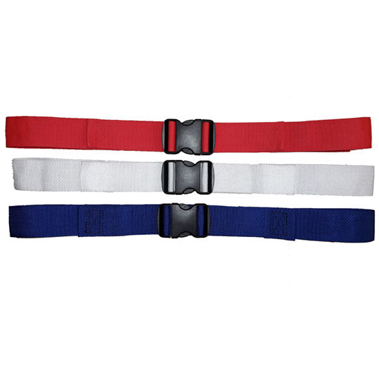DMS Disposable Polypropylene Strap - Plastic Double Adjust Buckle with Plastic Swivel Speed Clip  7 Feet - Red, White, and Blue Set (3/Pack)