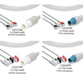Drager One Piece ECG Cable  3 Leads Clip - CAS-C2377P0