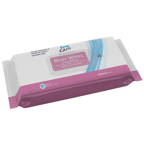 Dynarex Baby Wipes Unscented Refill (1920/Case)  With Resealable Label - 5" x 7"