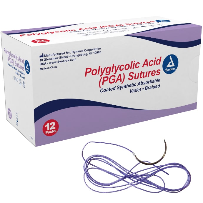 Dynarex Braided Polyglycolic Acid Sutures (12/Box)  4-0, C3, 13 mm Needle Size, 18" Length