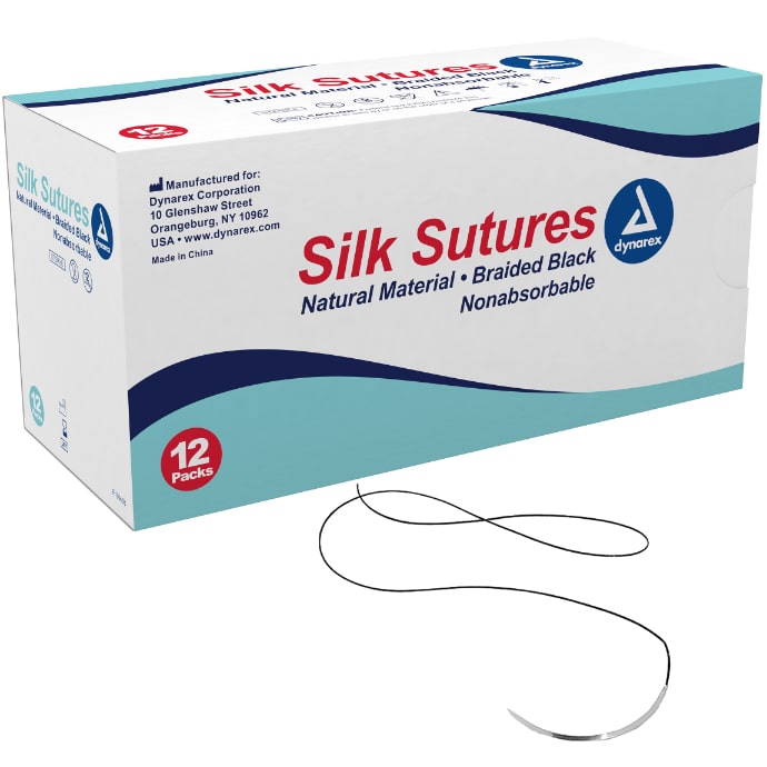 Dynarex Braided Silk Sutures (12/Box)  3-0