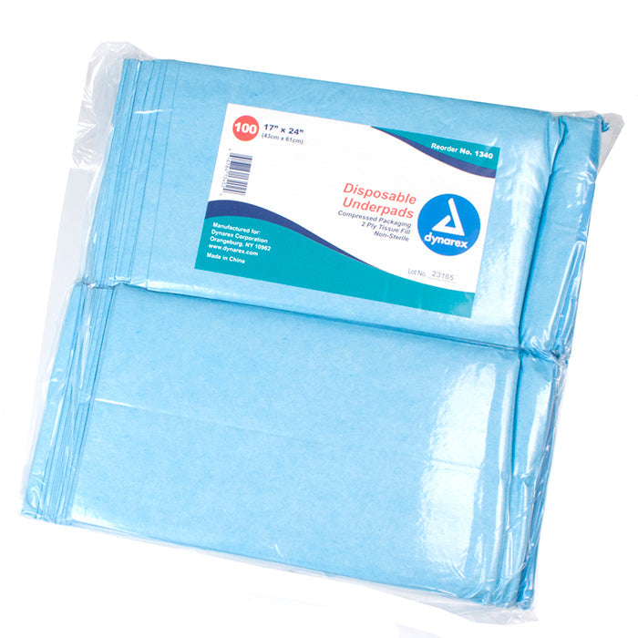 Dynarex Disposable Underpads  17" x 24" - Tissue Fill (2 ply) (300/Case)