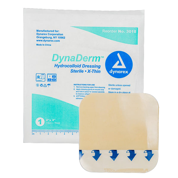 Dynarex DynaDerm Hydrocolloid Dressing - X-Thin - 4" x 4"