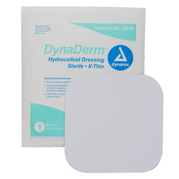 Dynarex DynaDerm Hydrocolloid Dressing - X-Thin - 6" x 6"