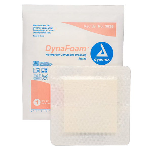 Dynarex DynaFoam Waterproof Bordered Foam Dressing (120/Case)  6" x 6"