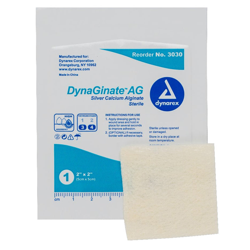 Dynarex DynaGinate AG Silver Calcium Alginate Dressing  2" x 2" (100/Case)