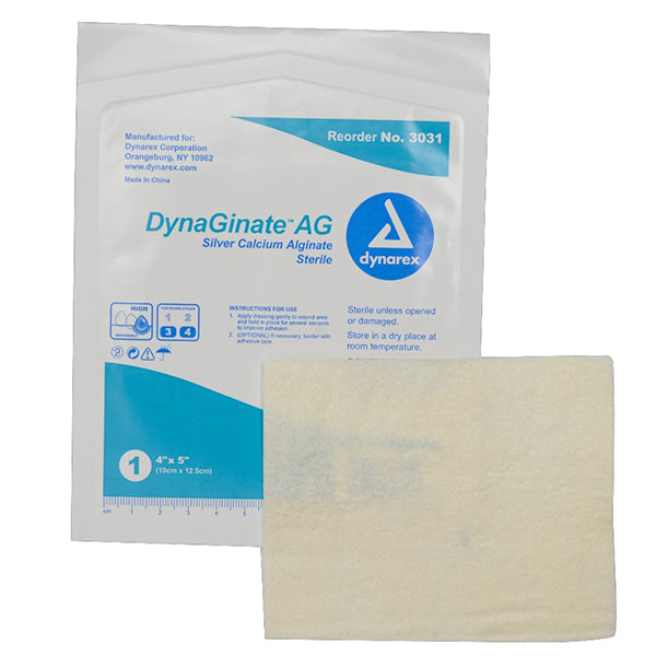 Dynarex DynaGinate AG Silver Calcium Alginate Dressing  4" x 5" (100/Case)