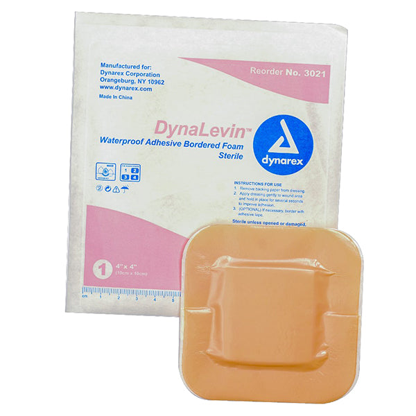Dynarex DynaLevin Waterproof Adhesive Bordered Foam Dressing - 4" x 4"