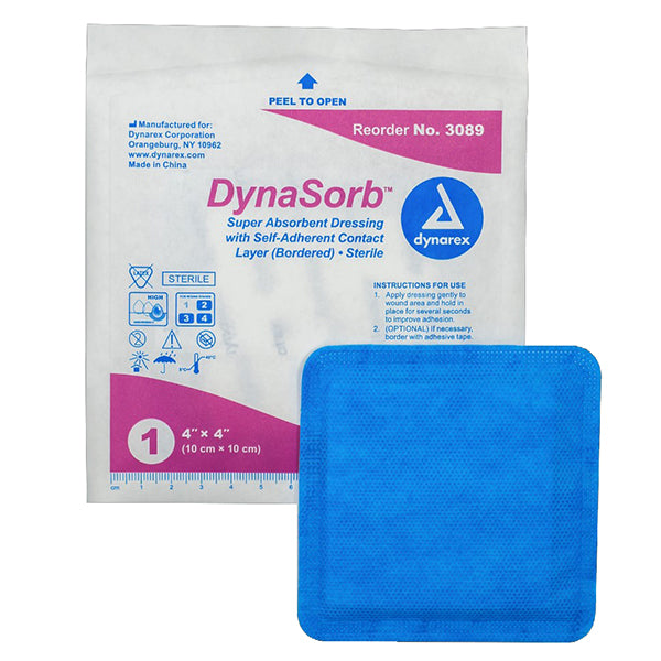 Dynarex DynaSorb Super Absorbent Dressing  Self-Adherent - 4" x 4"