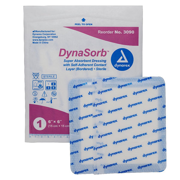Dynarex DynaSorb Super Absorbent Dressing  Self-Adherent - 6" x 6"