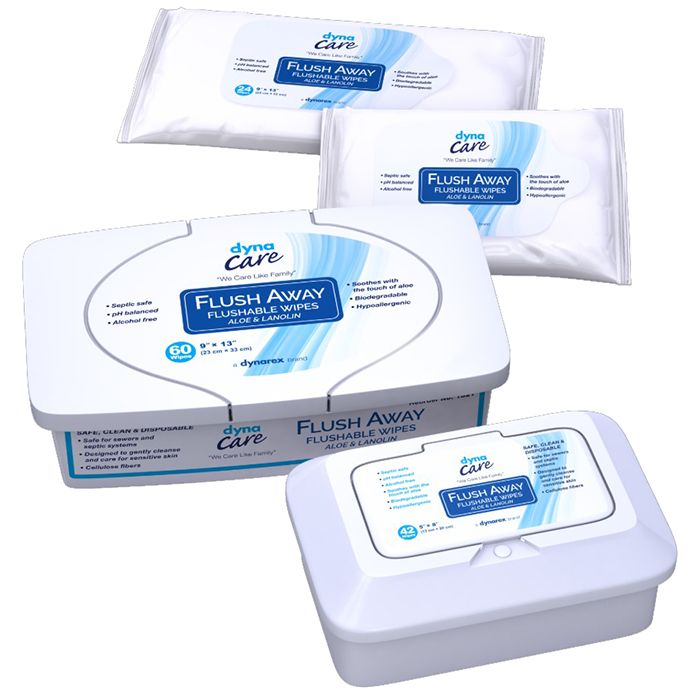 Dynarex Flushable Wipes  Adult - Flow Pack - 9" x 13" (576/Case)